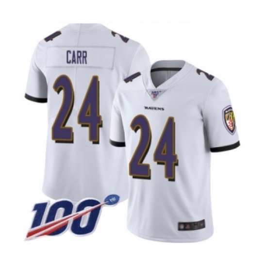 Men's Baltimore Ravens #24 Brandon Carr White Vapor Untouchable Limited Player 100th Season Football Jersey - Ujersey