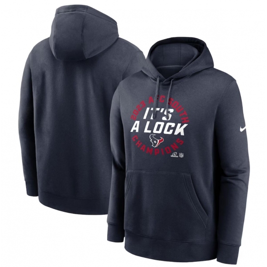 Men's Houston Texans Navy 2023 AFC South Division Champions Locker Room Trophy Collection Club Pullover Hoodie - Ujersey