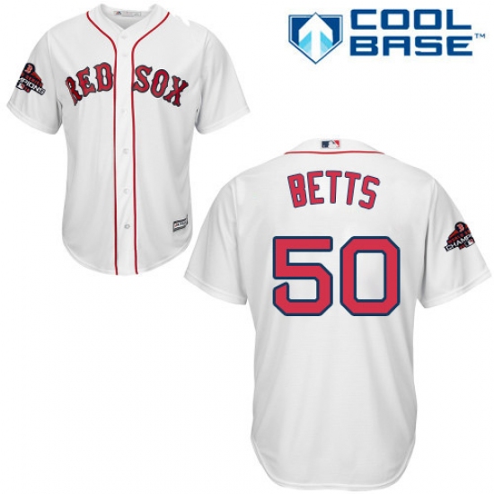 Youth Majestic Boston Red Sox #50 Mookie Betts Authentic White Home Cool Base 2018 World Series Champions MLB Jersey - Ujersey