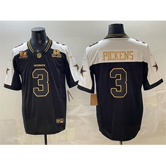 Men's Dallas Cowboys #3 George pickens Black Gold 2025 F.U.S.E. With 5x Super Bowl Champions & Established In 1960 Vapor Limited Stitched Football Jersey - Ujersey
