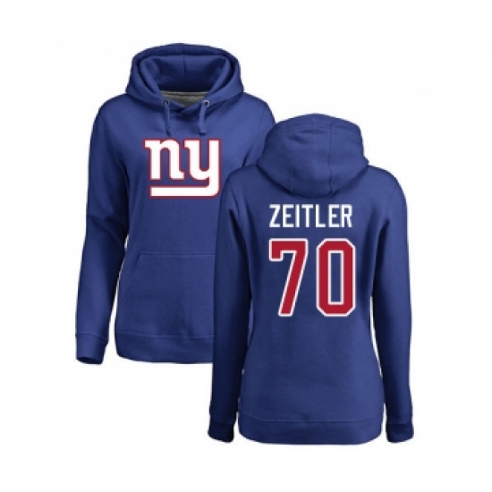 Football Women's New York Giants #70 Kevin Zeitler Royal Blue Name & Number Logo Pullover Hoodie - Ujersey