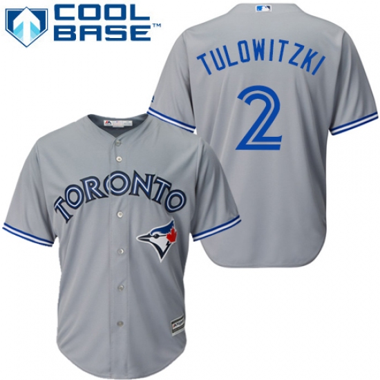 Men's Majestic Toronto Blue Jays #2 Troy Tulowitzki Replica Grey Road MLB Jersey - Ujersey