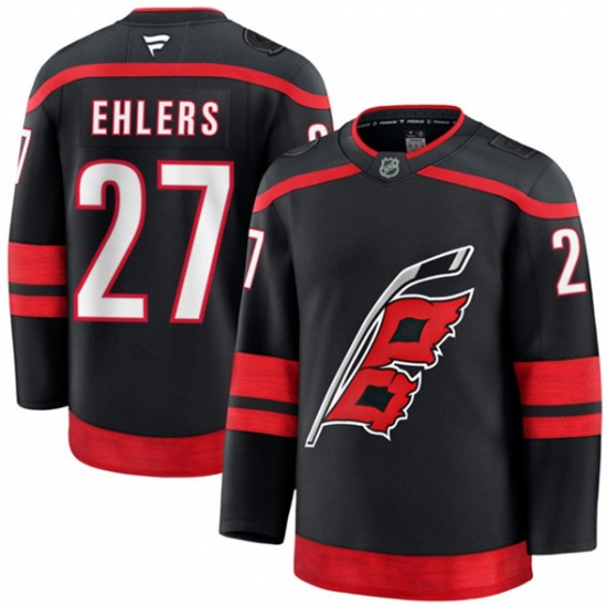 Men's Carolina Hurricanes #27 Nikolaj Ehlers Black 2024-25 Home Stitched Hockey Jersey - Ujersey