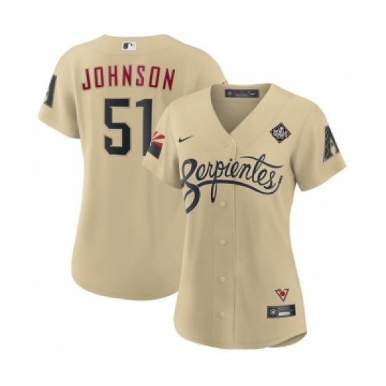 Women's Arizona Diamondbacks #51 Randy Johnson Gold 2023 World Series City Connect Stitched Baseball Jersey - Ujersey