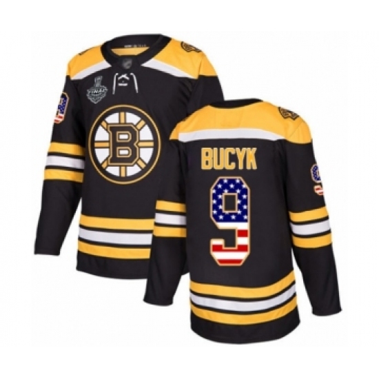Men's Boston Bruins #9 Johnny Bucyk Authentic Black USA Flag Fashion 2019 Stanley Cup Final Bound Hockey Jersey - Ujersey