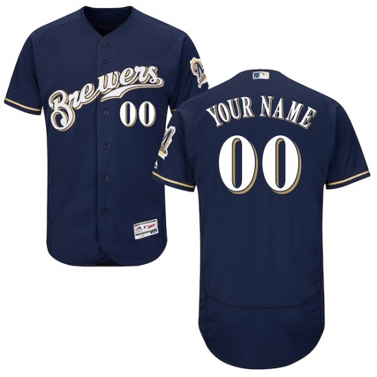 Men's Milwaukee Brewers Majestic Alternate Home Navy Flex Base Authentic Collection Custom Jersey - Ujersey