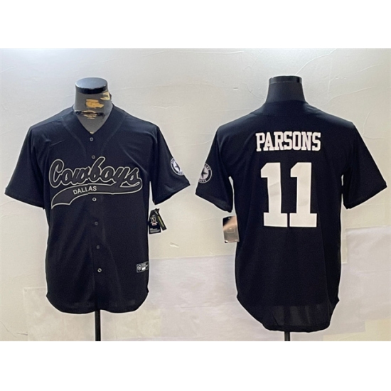 Men's Dallas Cowboys #11 Micah Parsons Black With Cool Base Stitched Baseball Jersey - Ujersey