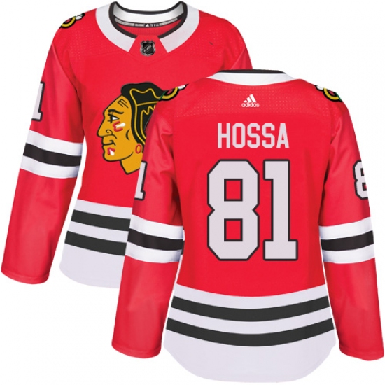 Women's Adidas Chicago Blackhawks #81 Marian Hossa Authentic Red Home NHL Jersey - Ujersey