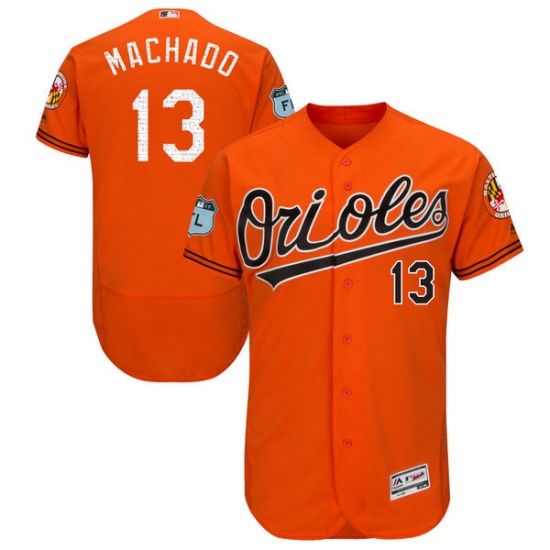 Men's Majestic Baltimore Orioles #13 Manny Machado Orange 2017 Spring Training Authentic Collection Flex Base MLB Jersey - Ujersey