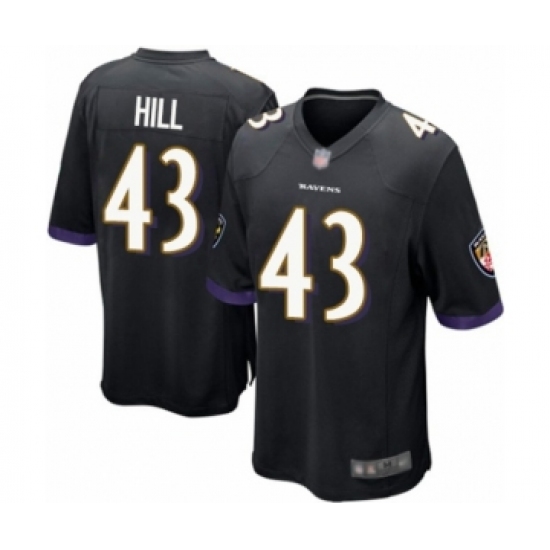 Men's Baltimore Ravens #43 Justice Hill Game Black Alternate Football Jersey - Ujersey