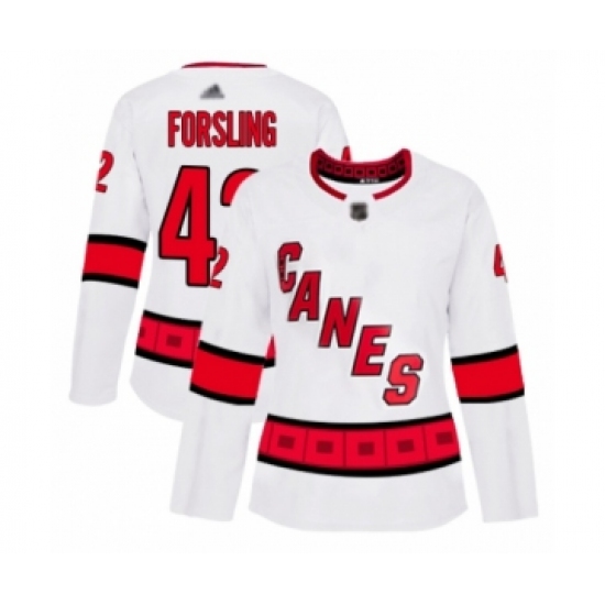 Women's Carolina Hurricanes #42 Gustav Forsling Authentic White Away Hockey Jersey - Ujersey