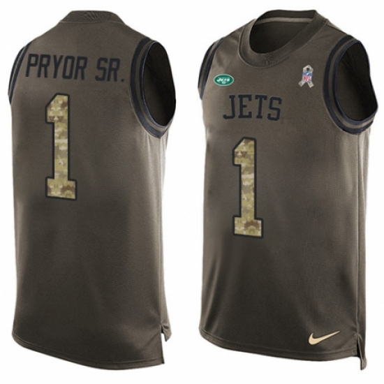 Men's Nike New York Jets #1 Terrelle Pryor Sr. Limited Green Salute to Service Tank Top NFL Jersey - Ujersey