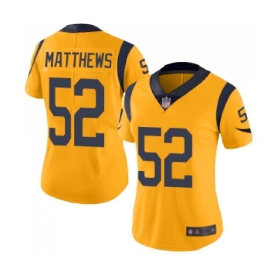 Women's Los Angeles Rams #52 Clay Matthews Limited Gold Rush Vapor Untouchable Football Jersey - Ujersey