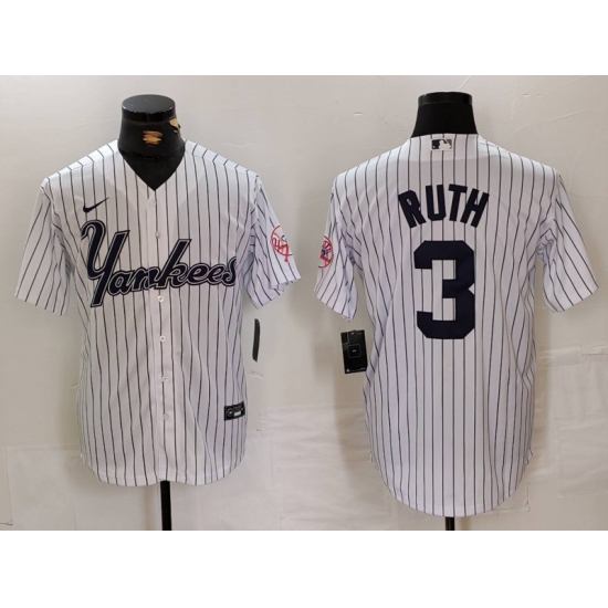 Men's New York Yankees #3 Babe Ruth White Pinstripe Fashion Cool Base Jersey - ujerseystore