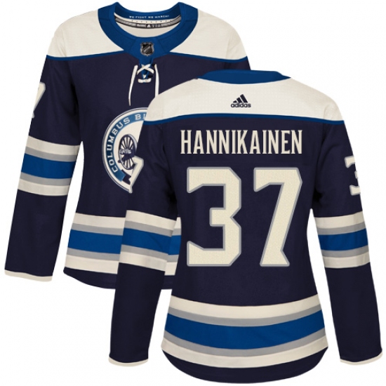 Women's Adidas Columbus Blue Jackets #37 Markus Hannikainen Authentic Navy Blue Alternate NHL Jersey - Ujersey
