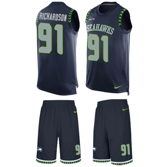 Men's Nike Seattle Seahawks #91 Sheldon Richardson Limited Steel Blue Tank Top Suit NFL Jersey - Ujersey