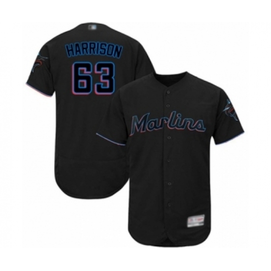 Men's Miami Marlins #63 Monte Harrison Black Alternate Flex Base Authentic Collection Baseball Player Jersey - Ujersey
