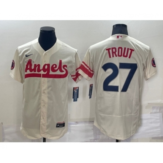 Men's Los Angeles Angels #27 Mike Trout Cream 2022 City Connect Flex Base Stitched Jersey - Ujersey