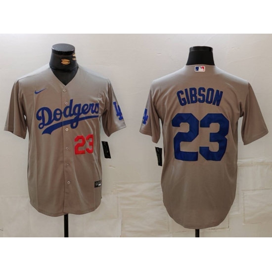 Men's Los Angeles Dodgers #23 Kirk Gibson Number Grey Cool Base Stitched Jersey - Ujersey