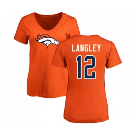 Football Women's Denver Broncos #12 Brendan Langley Orange Name & Number Logo T-Shirt - Ujersey