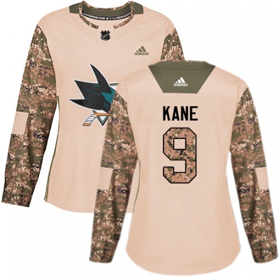 Women's Adidas San Jose Sharks #9 Evander Kane Authentic Camo Veterans Day Practice NHL Jersey - Ujersey
