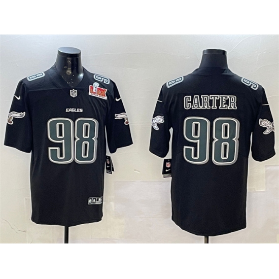 Men's Philadelphia Eagles #98 Jalen Carter Black 2025 Super Bowl LIX Fashion New Vapor Untouchable Limited Football Stitched Jersey - Ujersey