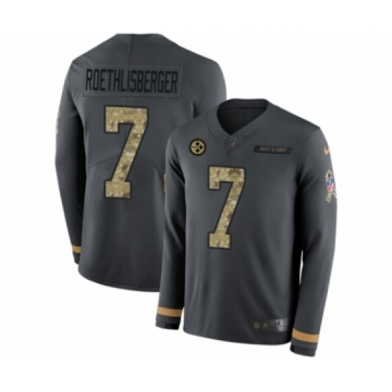 Youth Nike Pittsburgh Steelers #7 Ben Roethlisberger Limited Black Salute to Service Therma Long Sleeve NFL Jersey - Ujersey