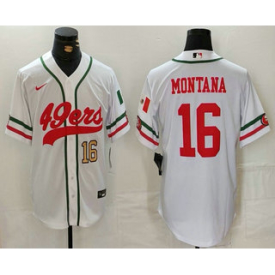 Men's San Francisco 49ers #16 Joe Montana Number White Mexico Cool Base Stitched Baseball Jersey - Ujersey