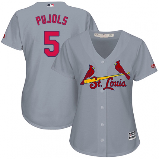 Women's Majestic St. Louis Cardinals #5 Albert Pujols Authentic Grey Road Cool Base MLB Jersey - Ujersey