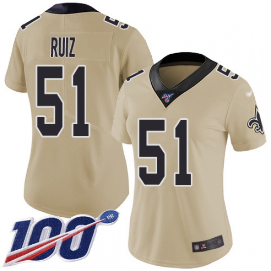 Women's New Orleans Saints #51 Cesar Ruiz Gold Stitched NFL Limited Inverted Legend 100th Season Jersey - Ujersey