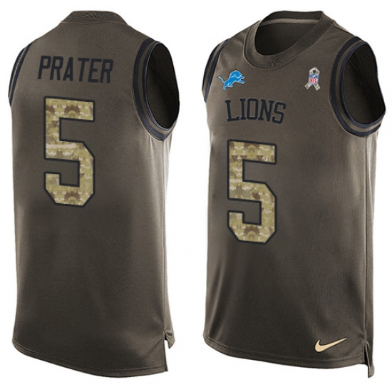 Men's Nike Detroit Lions #5 Matt Prater Limited Green Salute to Service Tank Top NFL Jersey - Ujersey