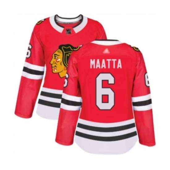 Women's Chicago Blackhawks #6 Olli Maatta Authentic Red Home Hockey Jersey - Ujersey