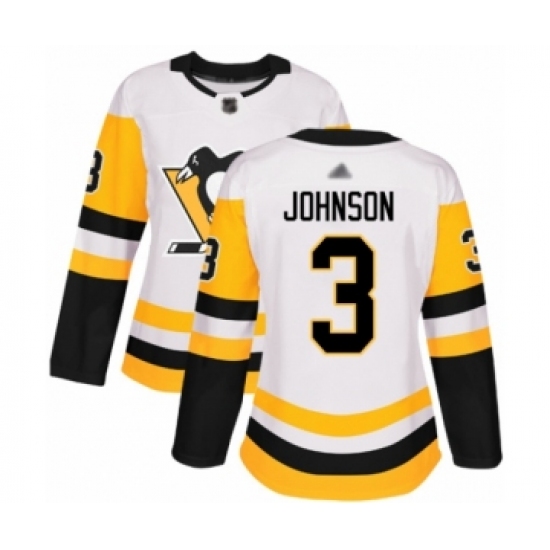 Women's Pittsburgh Penguins #3 Jack Johnson Authentic White Away Hockey Jersey - Ujersey