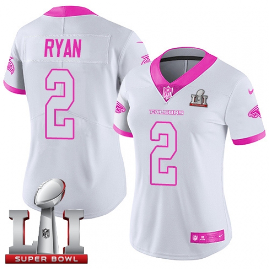 Women's Nike Atlanta Falcons #2 Matt Ryan Limited White/Pink Rush Fashion Super Bowl LI 51 NFL Jersey - Ujersey