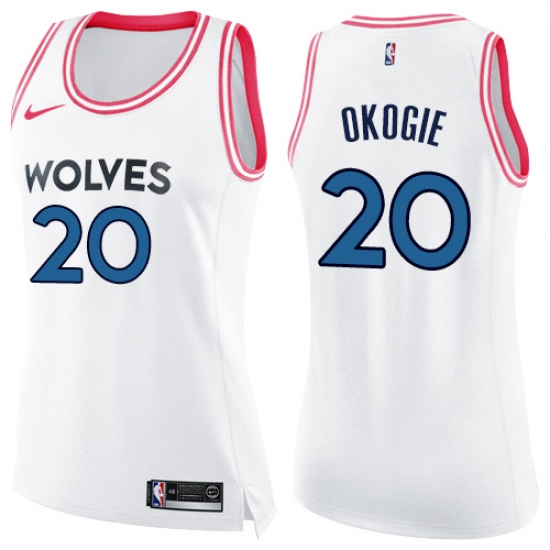 Women's Nike Minnesota Timberwolves #20 Josh Okogie Swingman White Pink Fashion NBA Jersey - Ujersey