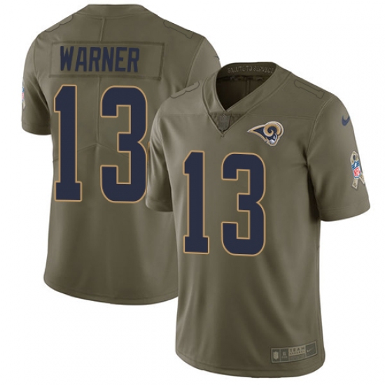 Youth Nike Los Angeles Rams #13 Kurt Warner Limited Olive 2017 Salute to Service NFL Jersey - Ujersey