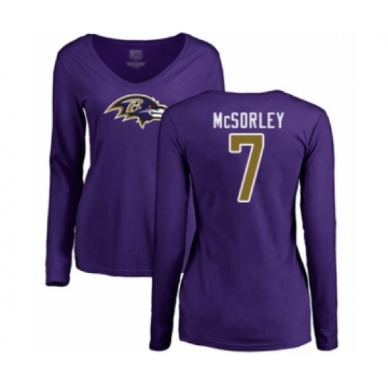 Football Women's Baltimore Ravens #7 Trace McSorley Purple Name & Number Logo Long Sleeve T-Shirt - Ujersey