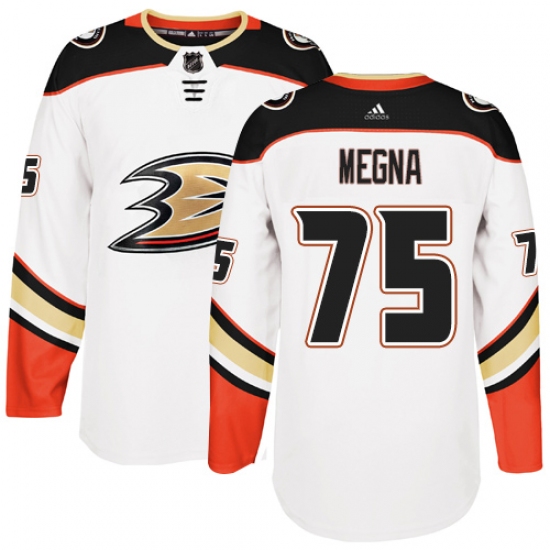 Men's Adidas Anaheim Ducks #75 Jaycob Megna Authentic White Away NHL Jersey