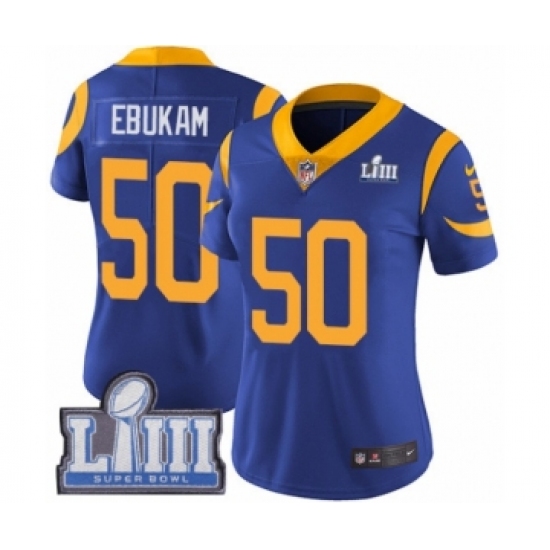 Women's Nike Los Angeles Rams #50 Samson Ebukam Royal Blue Alternate Vapor Untouchable Limited Player Super Bowl LIII Bound NFL Jersey - Ujersey