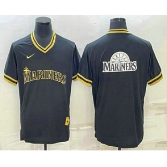 Men's Seattle Mariners Big Logo Black Gold Nike Cooperstown Legend V Neck Jersey - Ujersey
