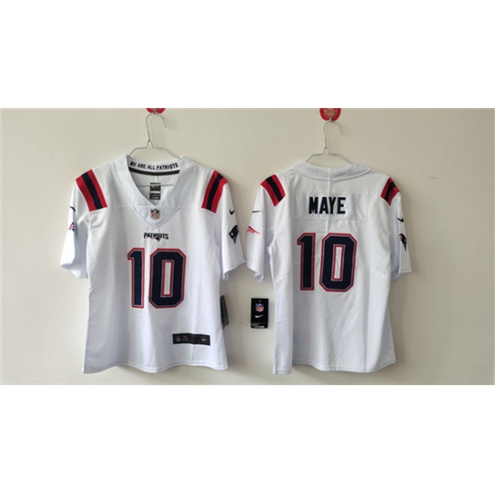 Women's New England Patriots #10 Drake Maye 2024 Draft White Vapor Untouchable Limited Football Stitched Jersey(Run Small) - Ujersey