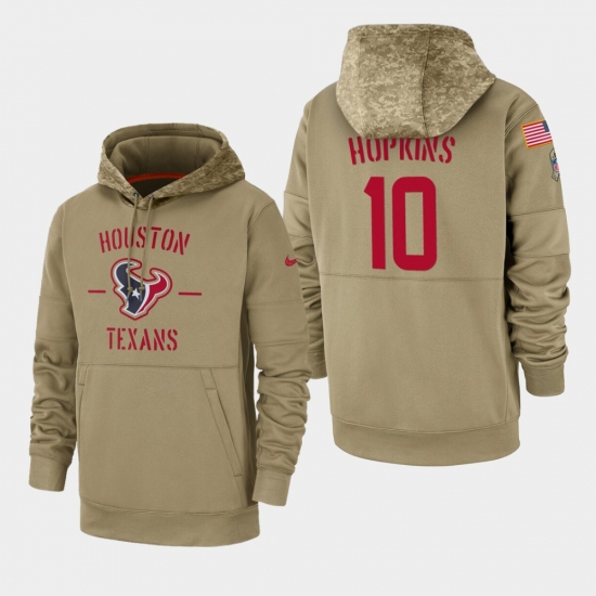 Men's Houston Texans #10 DeAndre Hopkins 2019 Salute to Service Sideline Therma Pullover Hoodie - Tan - Ujersey