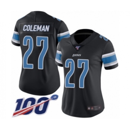 Women's Detroit Lions #27 Justin Coleman Limited Black Rush Vapor Untouchable 100th Season Football Jersey - Ujersey