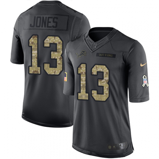 Men's Nike Detroit Lions #13 T.J. Jones Limited Black 2016 Salute to Service NFL Jersey - Ujersey