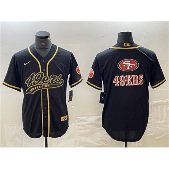 Men's San Francisco 49ers Black Team Big Logo With Cool Base Stitched Baseball Jersey - Ujersey