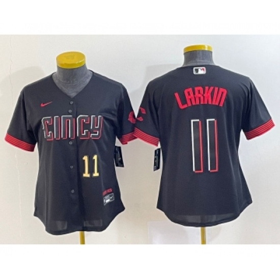 Women's Cincinnati Reds #11 Barry Larkin Number Black 2023 City Connect Cool Base Stitched Jersey - Ujersey