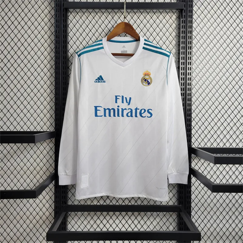 Real Madrid Retro Jersey Home Long Sleeve Custom Soccer Shirt 2017/18 - ujerseystore