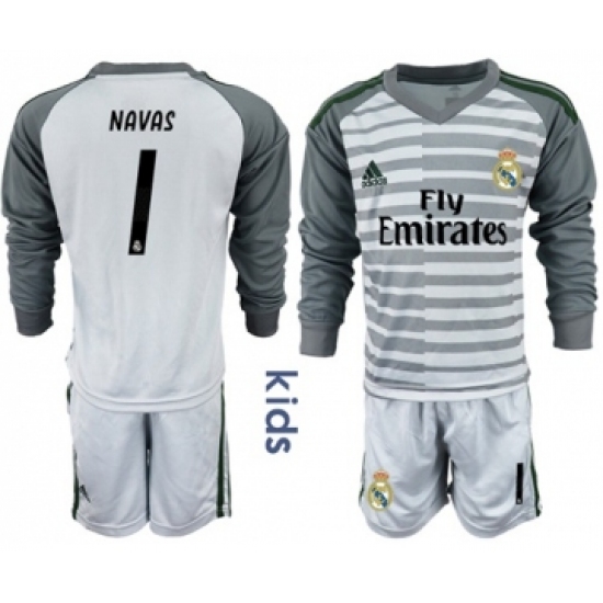 Real Madrid #1 Navas Grey Goalkeeper Long Sleeves Kid Soccer Club Jersey