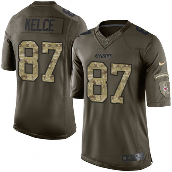 Men's Nike Kansas City Chiefs #87 Travis Kelce Elite Green Salute to Service NFL Jersey - Ujersey