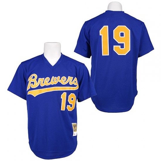 Men's Mitchell and Ness 1991 Milwaukee Brewers #19 Robin Yount Authentic Blue Throwback MLB Jersey - Ujersey